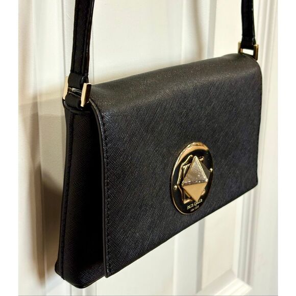 KATE SPADE - Newbury Lane Sally Saffiano Leather Turnlock Crossbody in Black. - Picture 8 of 14